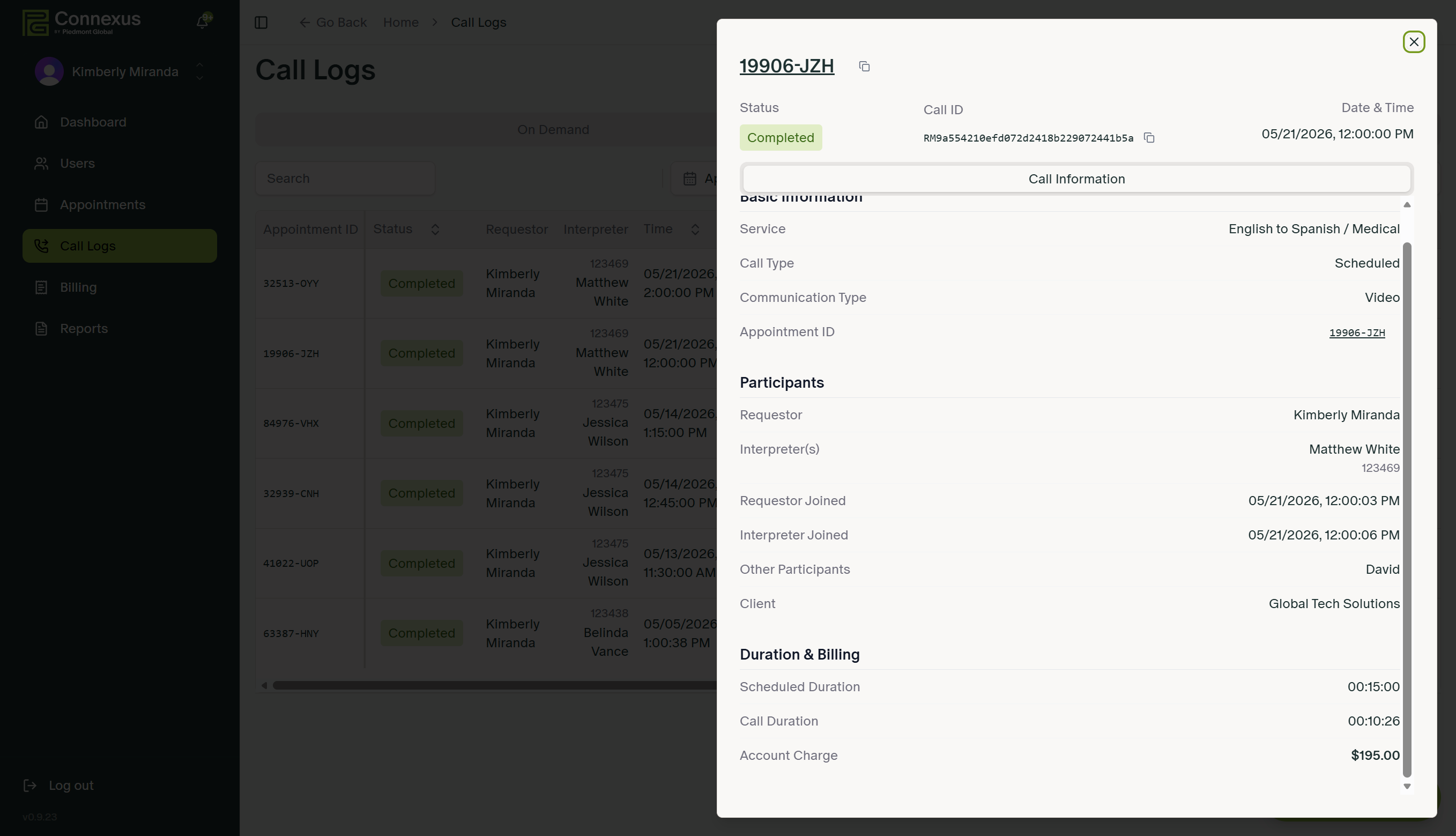 Connexus billing and cost reconciliation interface