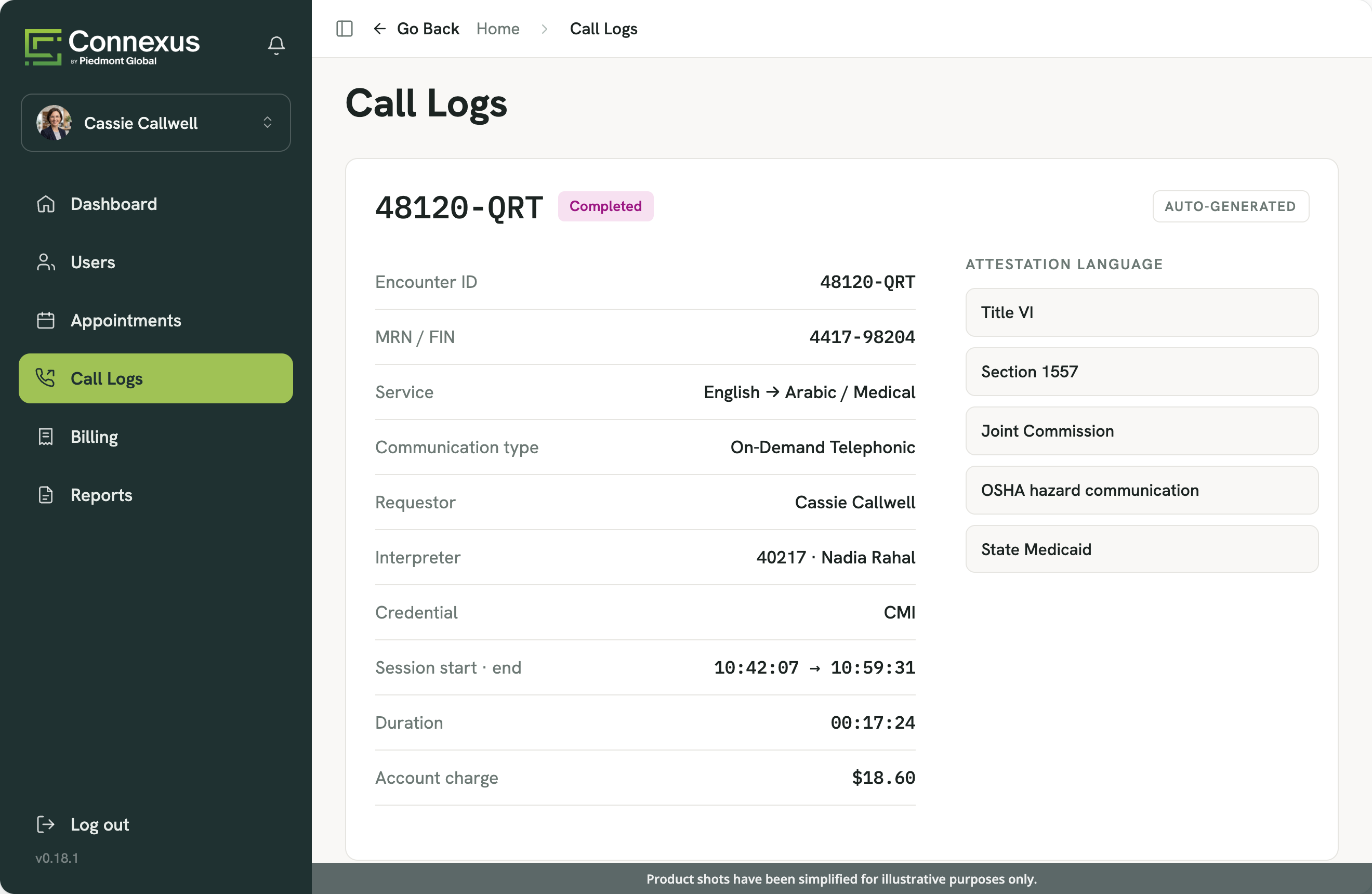 Connexus call log with auto-generated attestation and audit-ready fields
