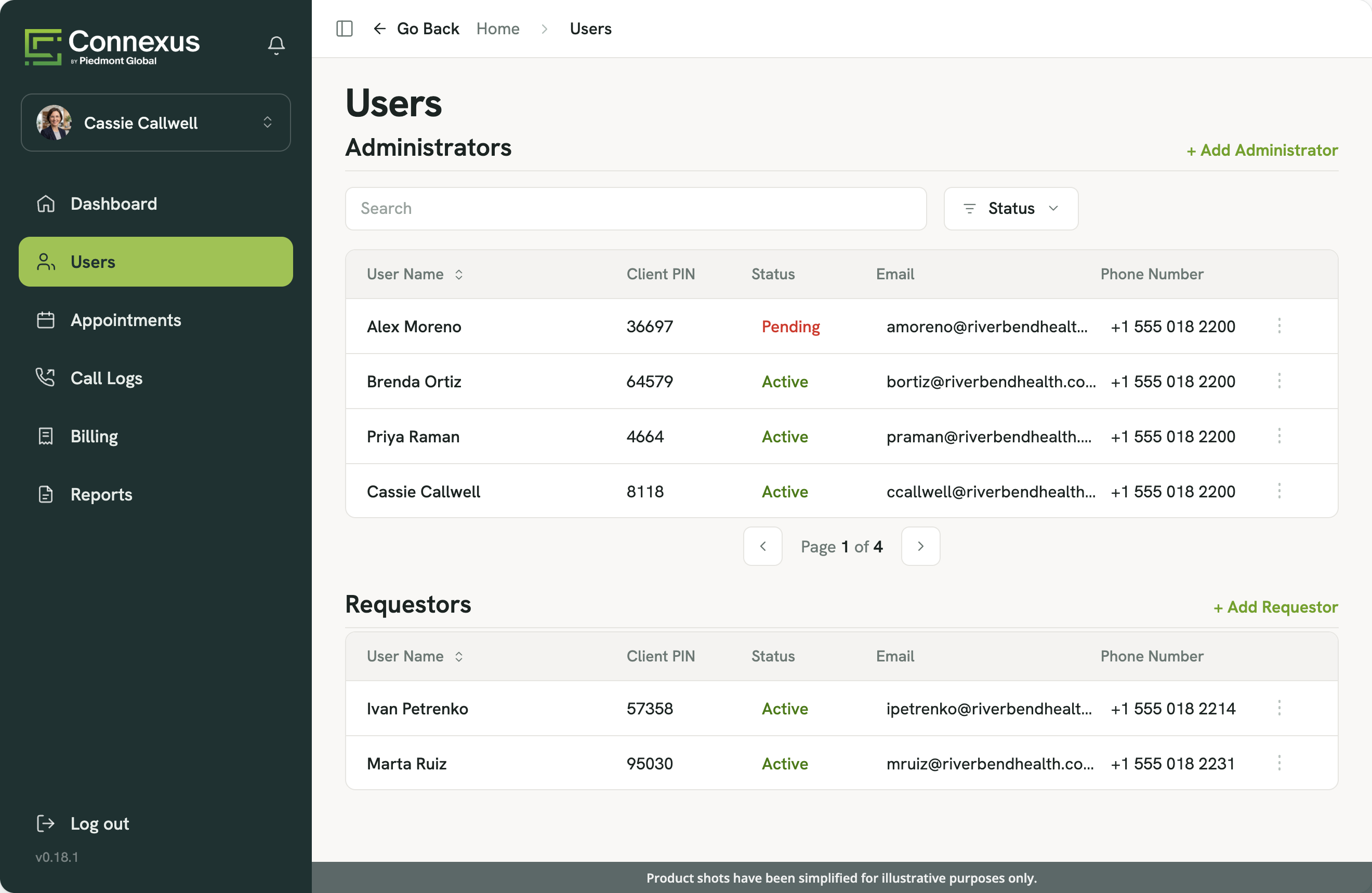 Connexus user management for administrators and requestors