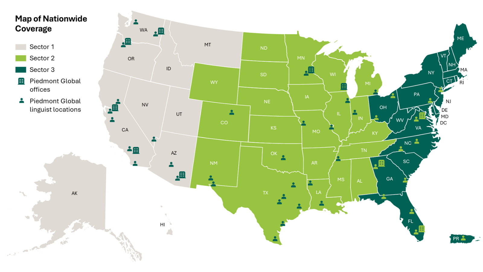 Piedmont Global National Coverage Map